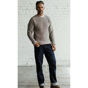 Taylor Stitch Fisherman Sweater Natural Waffle 40 Med Wool Chunky Thick Knit